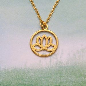 Gold Buddhist 5 Petal Lotus Flower Necklace